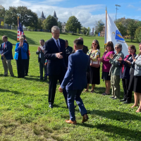 Governor Charlie Baker and Town of Mansfield Town Manager Kevin Dumas